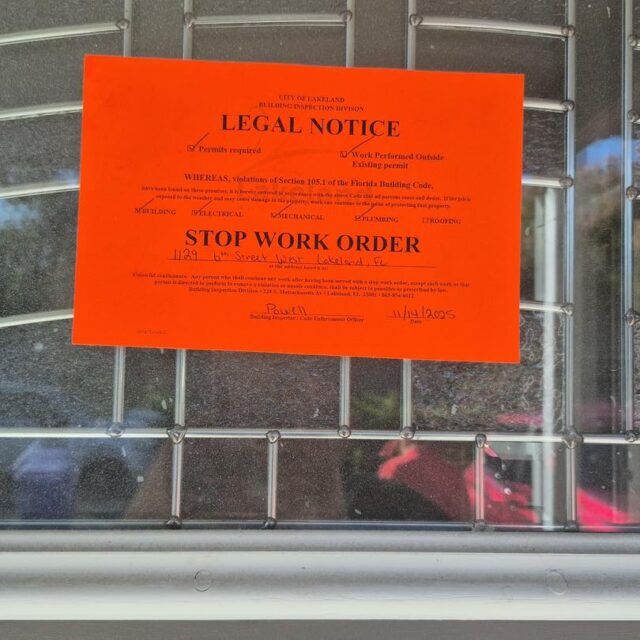 Have you been hit with a STOP-WORK ORDER, red tag, open violation, or permit issue from the building department? You need someone who not only understands construction — but also knows Florida’s regulatory side intimately.
Why you should call us today
• A stop-work order is serious. Under Florida law, if work continues after such an order, the penalties are steep — including fines of $1,000 per day for non-compliance. 
• The Florida Department of Business and Professional Regulation (DBPR) can issue stop-work orders — for example under F.S. § 489.127(3) if unlicensed work is being performed. 
• Work being done without proper permit(s), or by unlicensed contractors, exposes you to stop-work orders and regulatory exposure. 
What we offer
• We are licensed, insured, and compliant: General Contractor with full workers’ compensation & liability coverage.
• We take over troubled jobs: managing permits, coordinating subcontractors, curing violations, closing open permits, obtaining Certificate of Occupancy (CO), and re-launching the work.
• We handle the full lifecycle: from permitting through inspections, to final close-out. You deal with one trusted partner — we manage the details.
• Financing available: We help you access project funding so you can move ahead without delay.
Why us — and why now
• With years of Florida construction law and compliance experience, we know how to resolve stop-work orders and mitigate exposure.
• Don’t let your property sit idle — every day you’re not building means cost, lost value, and risk.
• We will protect your investment by getting it right the first time — avoiding further citations, inspections that fail, or permit delays.
Call today
💬 Chat with our team ⬇
m.me/OceanBuildersFL
Let’s talk about your project, your permit status, and how we can step in immediately to remedy violations and re-launch construction.